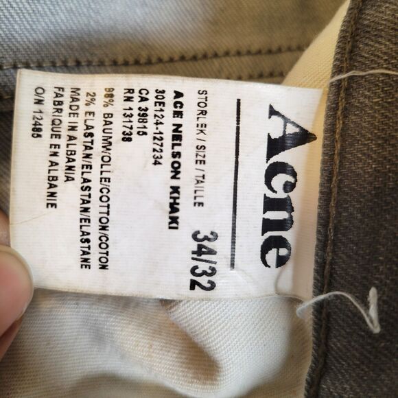 Acne Mens Ace Nelson Khaki Jeans Size 34 Green Mid Rise Straight Quiet Luxury - Picture 6 of 8